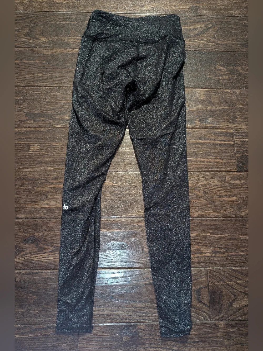 Alo Mid Rise Full Length Leggings Black Silver Sparkly